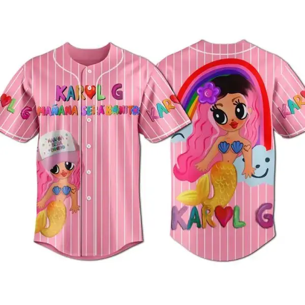 Kids' Pink Mermaid Baseball Jersey - Fun Cartoon Design, Vibrant Colors, Perfect Gift! Image