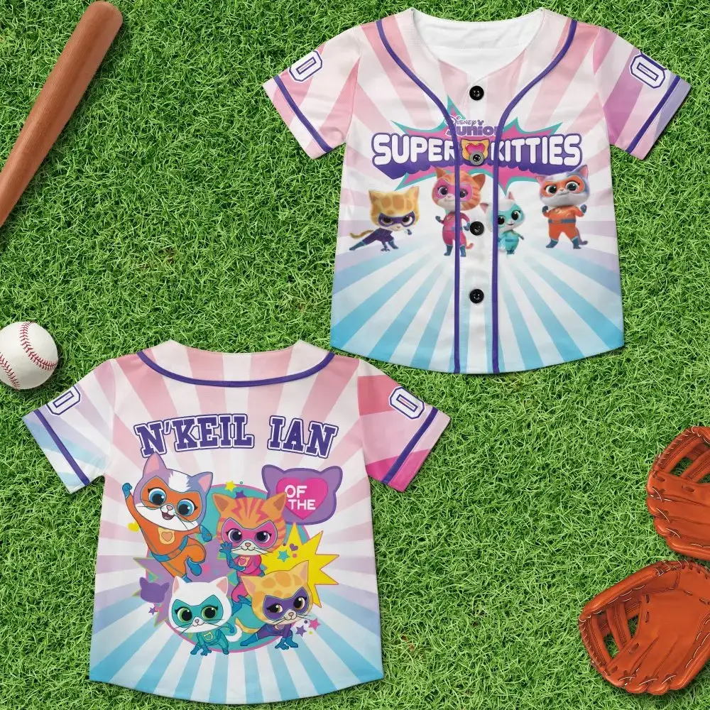 Kids' Super Kitties Baseball Jersey - Fun Cartoon Sports Shirt For Boys & Girls Image