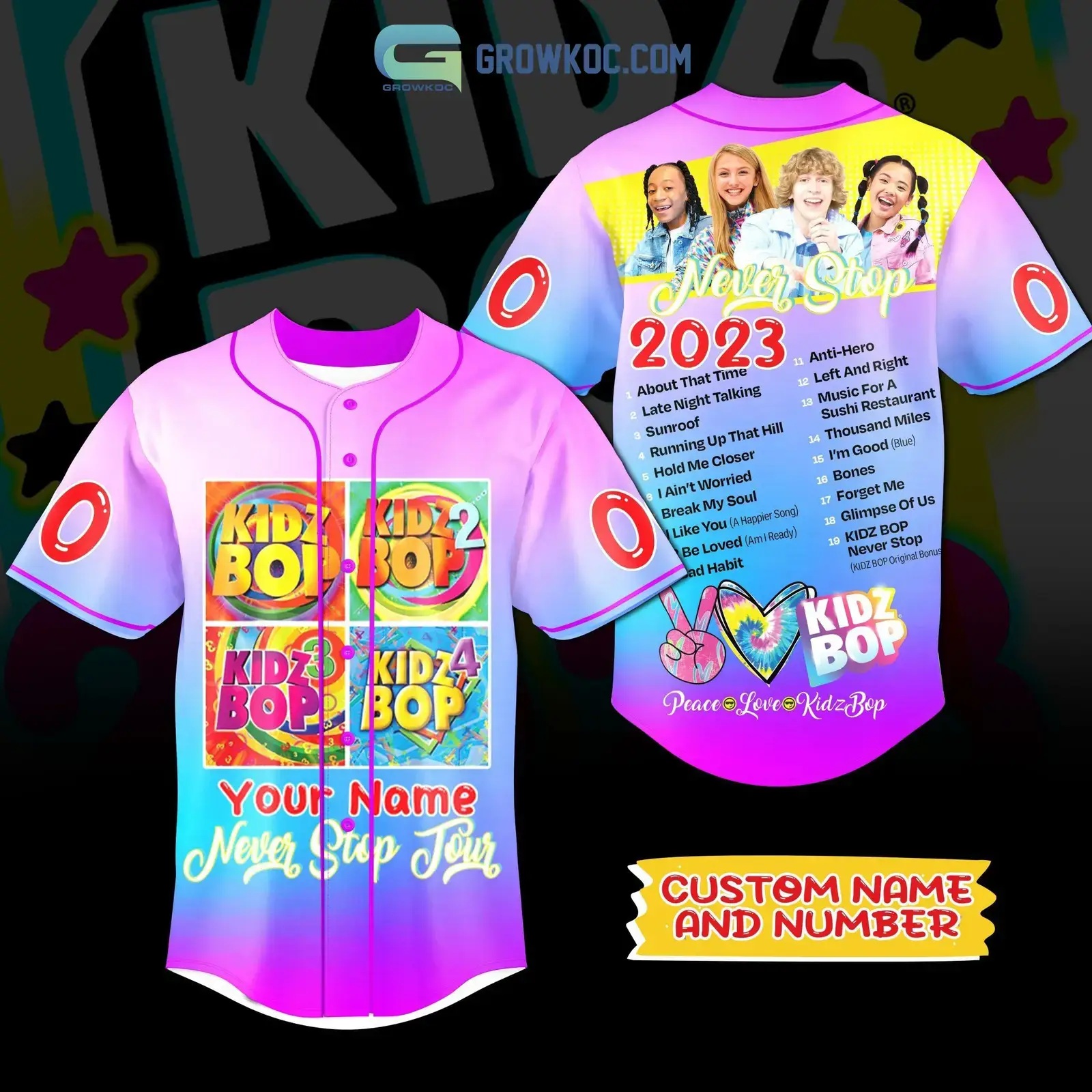 Kidz Bop Never Stop 2023 Personalized Baseball Jersey Image