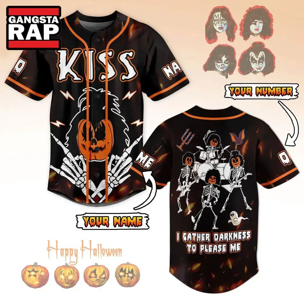 Kiss Band I Gather Darkness To Please Me Halloween Baseball Jersey, Kiss Band Jersey Image