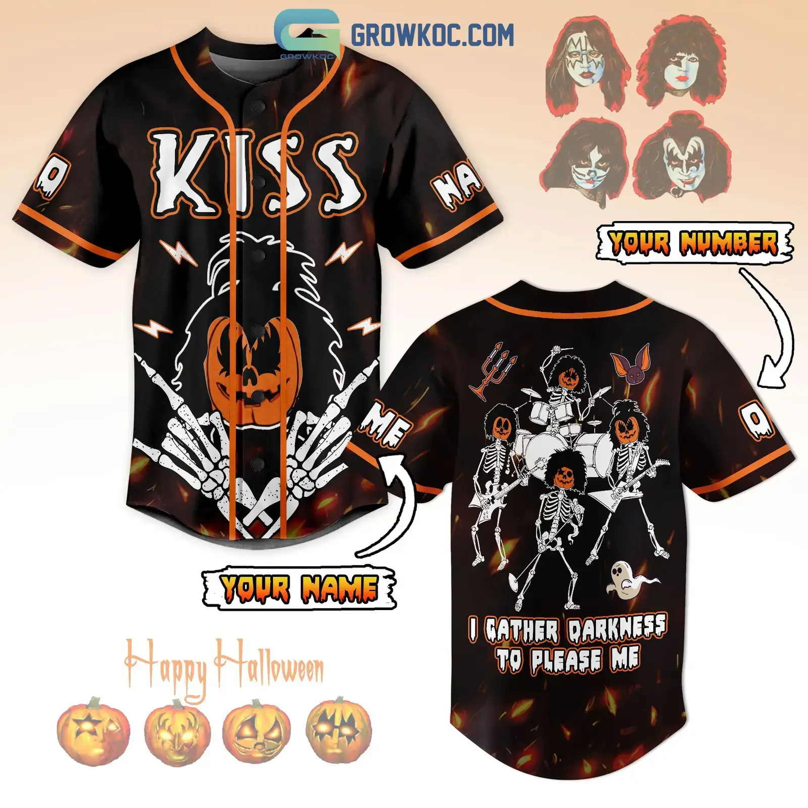 Kiss Band T Gather Darkness To Please Me Halloween Personalized Baseball Jersey Image