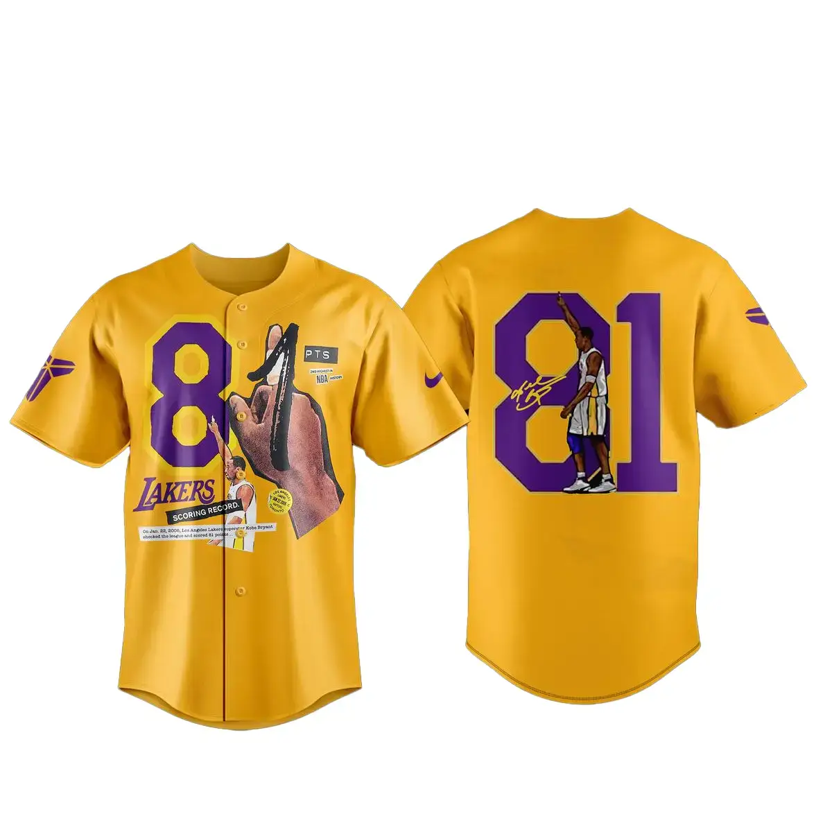 Kobe Bryant 20th Anniversary 81 Points Baseball Jersey Image