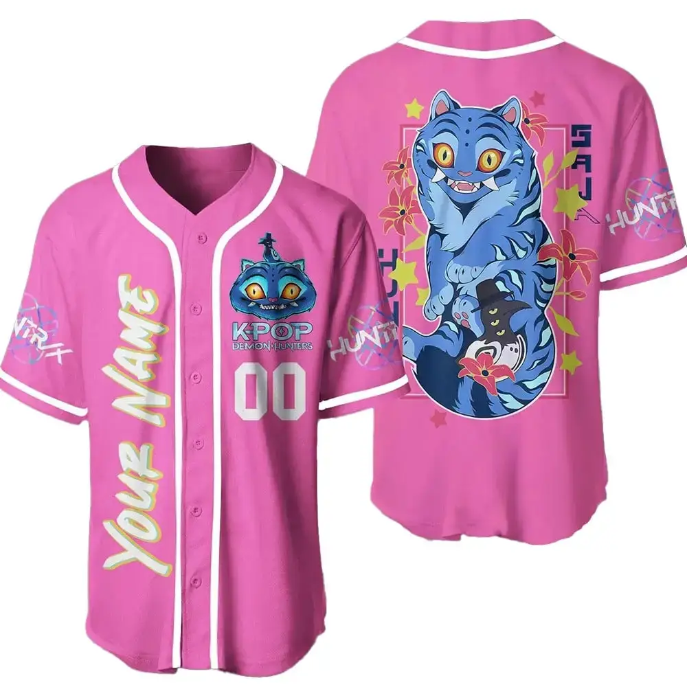 Kpop Demon Hunters Derpy Tiger Baseball Jersey Pink Image