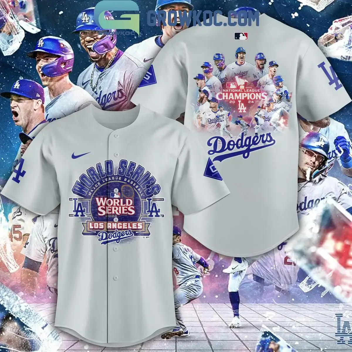 LA Dodgers National League Champs 2024 World Series Baseball Jersey Image