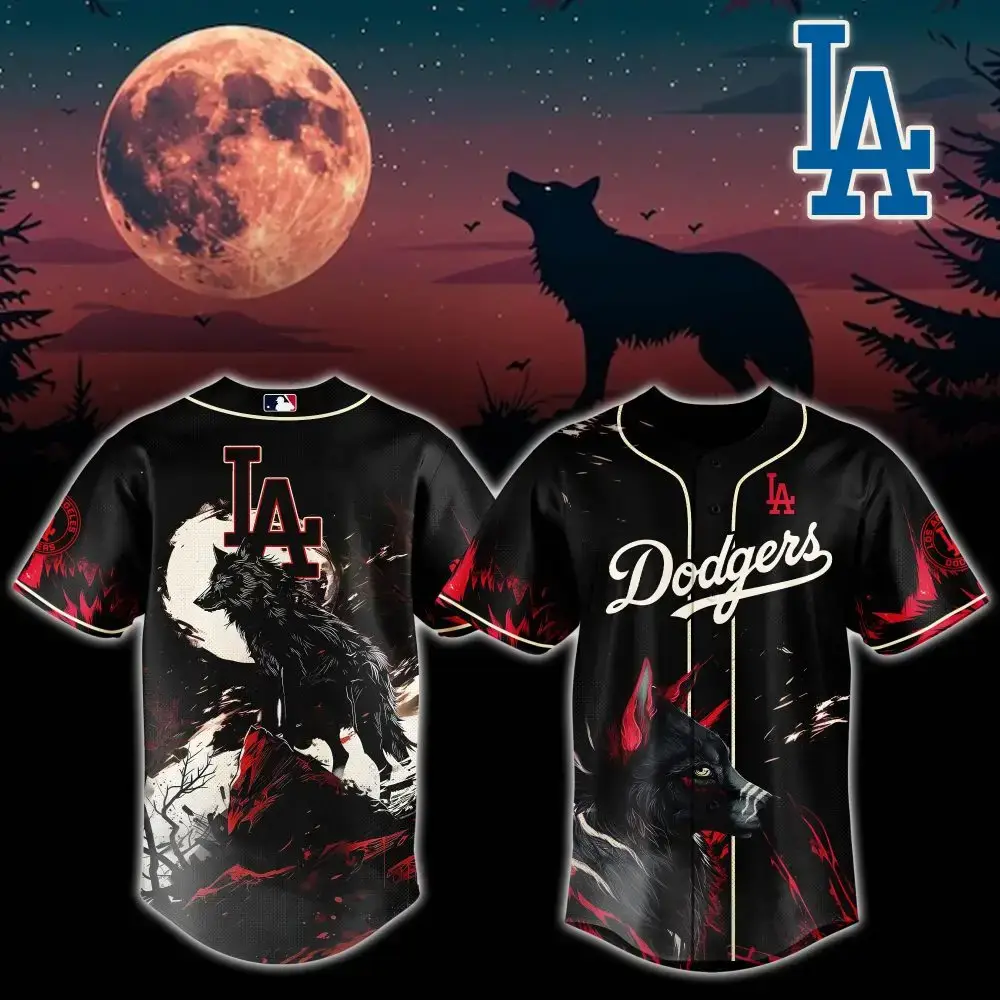 La Dodgers Wolf Moon Baseball Jersey – Unique Design Sportswear For Fans Image