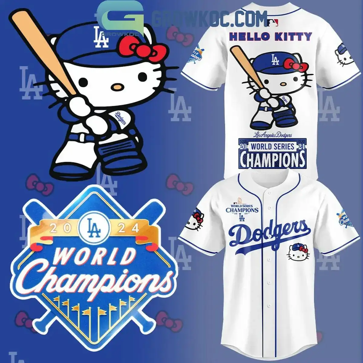 LA Dodgers World Series Champions 2024 Hello Kitty 50th Anniversary Baseball Jersey Image