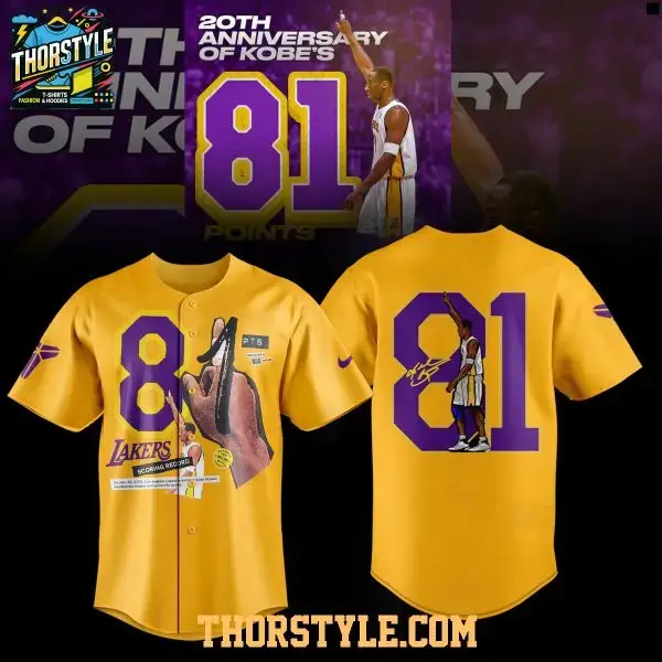 La Lakers 20Th Anniversary Of Kobe Bryant 81 Points 2026 Baseball Jersey Image