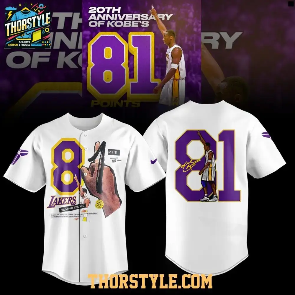 La Lakers 20Th Anniversary Of Kobe Bryant 81 Points 2026 Baseball Jersey Image