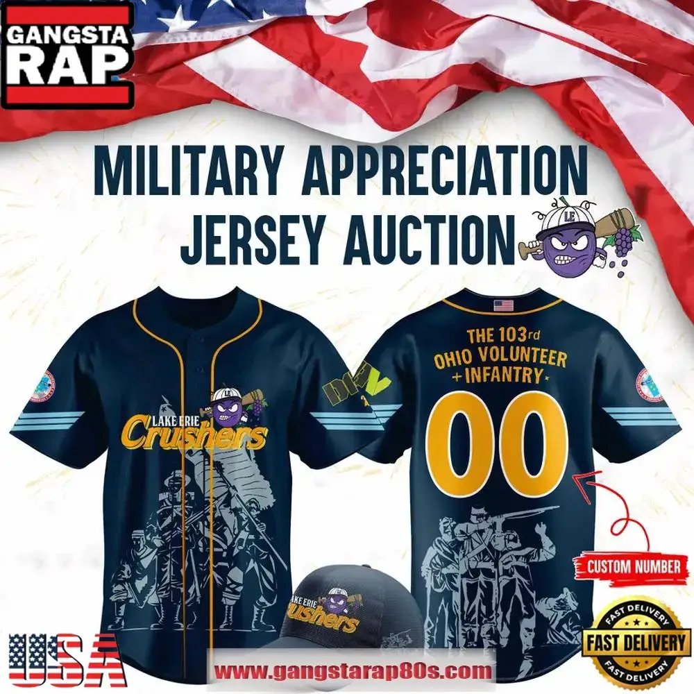 Lake Erie Crushers Military Appreciation Limited Edition Custom Number Baseball Jersey Shirt Image