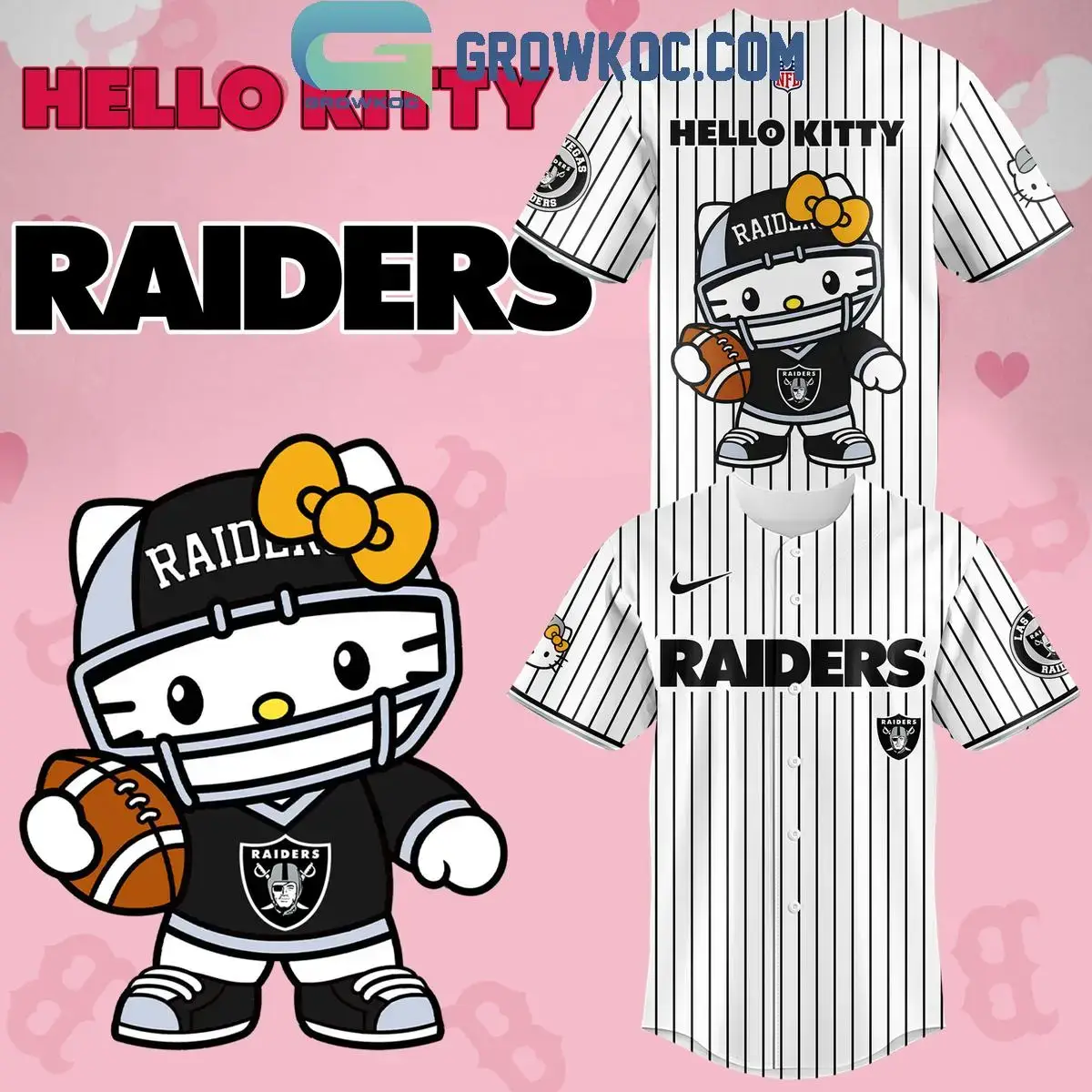 Las Vegas Raiders Celebrating Hello Kitty 2024 Baseball Jersey Image