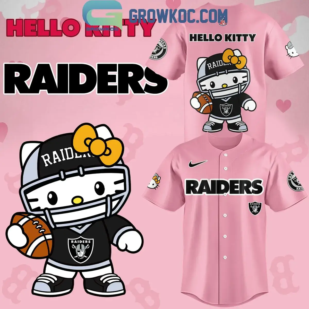 Las Vegas Raiders In Pink Celebrating Hello Kitty 2024 Baseball Jersey Image