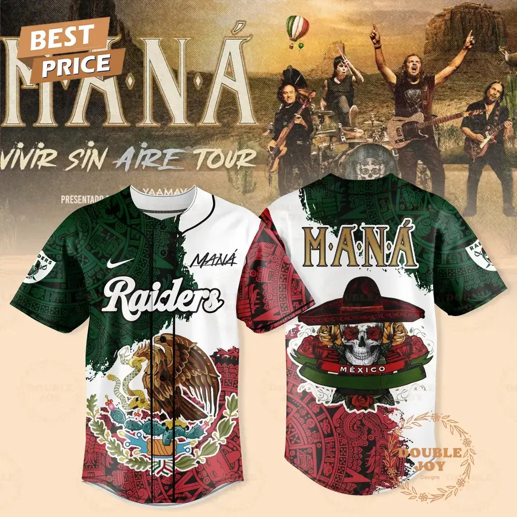 Las Vegas Raiders x MANÁ Vivir Sin Aire Tour 2025 Baseball Jersey Image