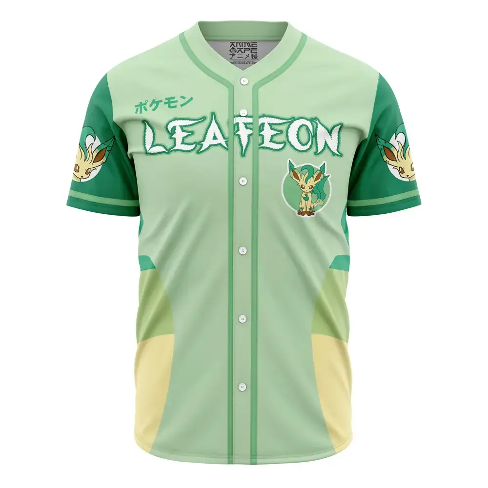 Leafeon Anime Baseball Jersey - Stylish Green Pokémon Fan Apparel Image