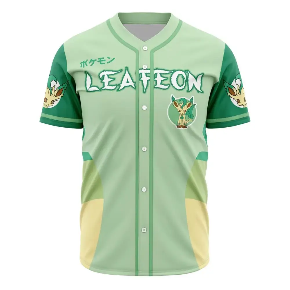 Leafeon Baseball Jersey - Stylish Green Anime Fan Gear For Pokémon Lovers Image