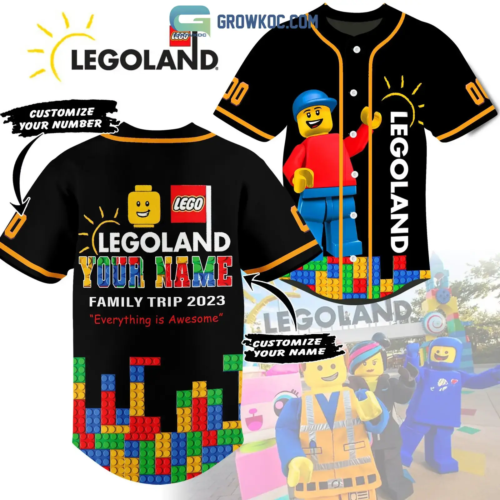 Legoland Family Trip 2023 Everything Is Awesome Personalized Baseball Jersey Image