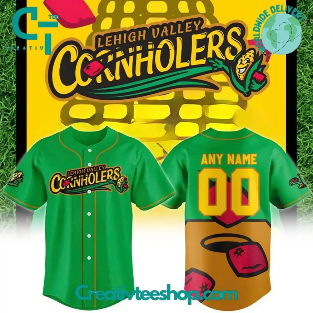 Lehigh Valley Ironpigs "Lehigh Valley Cornholers" Personalized Baseball Jersey Image