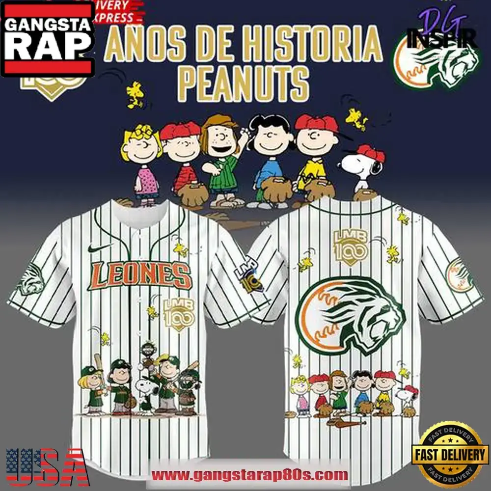 Leones Peanuts 100 Years LMB Edition Baseball Jersey Shirt Image