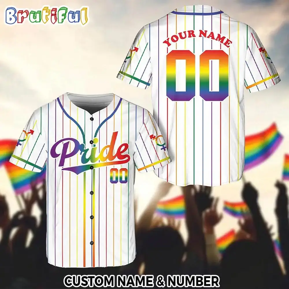 LGBTQ 2025 Baseball Jersey, Rainbow Matching Game Day 3D Baseball Jersey Image