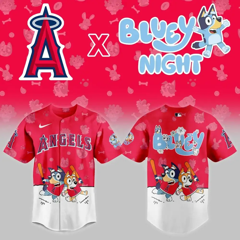 Limited Edition Angels X Bluey Kids' Jersey - Vibrant Game Day Fun! Image