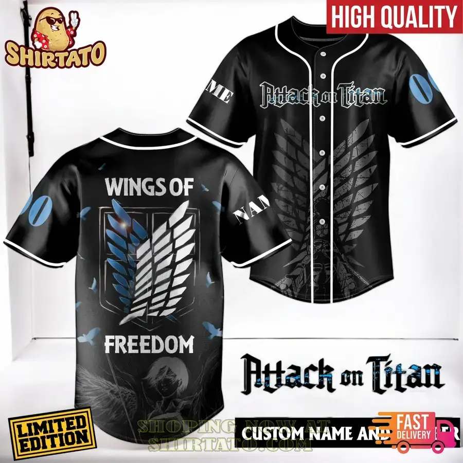 Limited Edition Attack On Titan Baseball Jersey Wings Of Freedom Design Customizable Fast Delivery Image