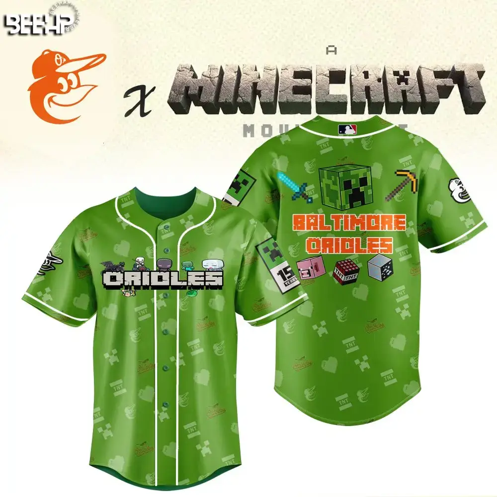 Limited Edition Baltimore Orioles X Minecraft Green Jersey - Perfect For Gamers & Fans! Image