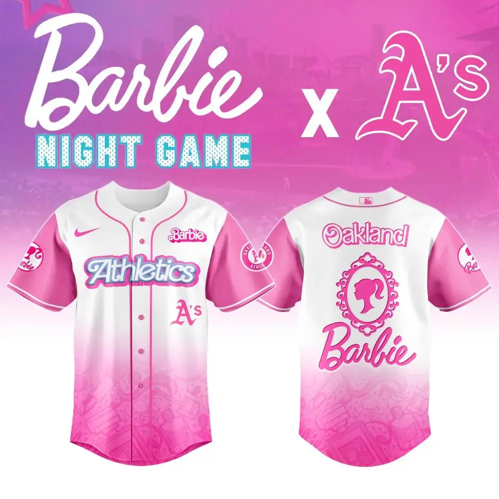Limited Edition Barbie X Athletics Pink Baseball Jersey – Perfect For Fans & Collectors! Image