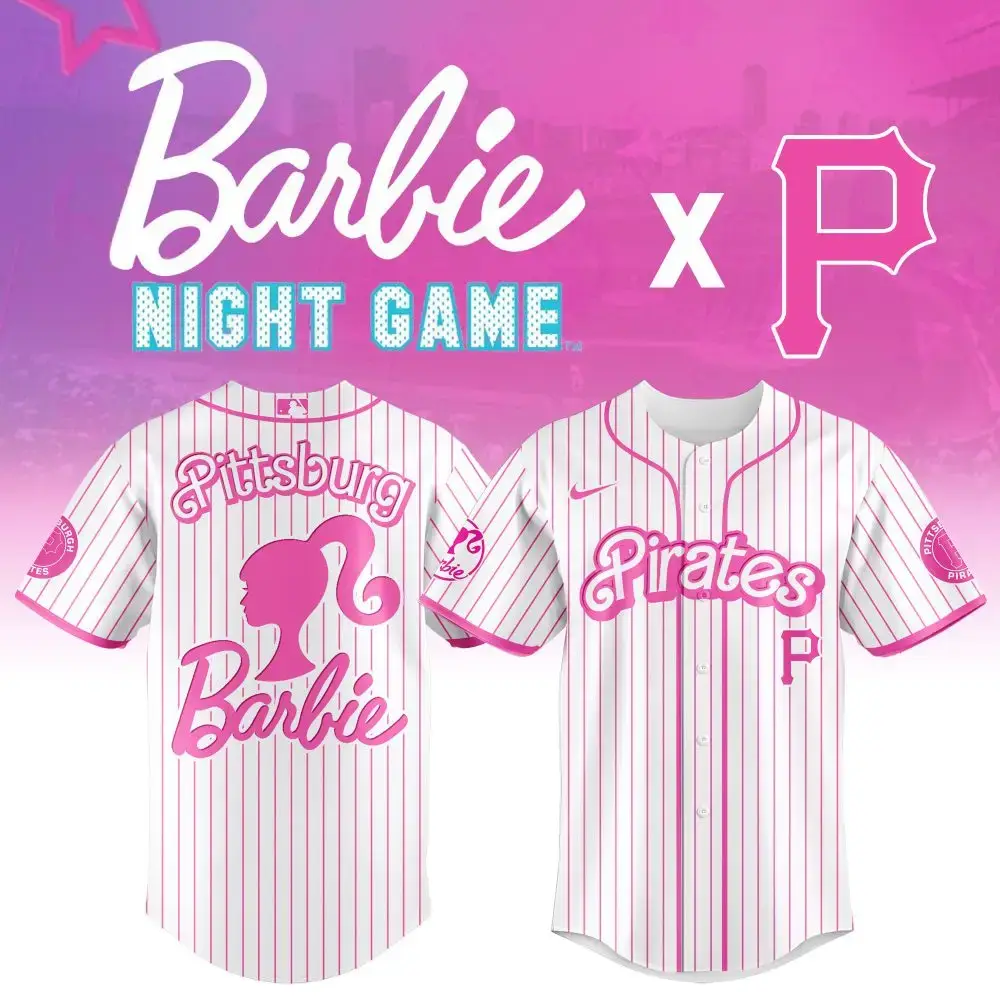 Limited Edition Barbie X Pirates Pink Baseball Jersey - Perfect For Fans & Collectors! Image