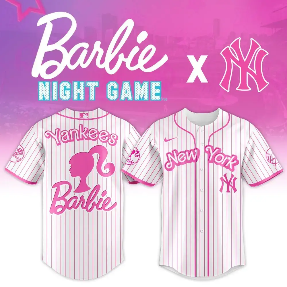 Limited Edition Barbie X Yankees Pink Striped Jersey - Celebrate In Style! Image