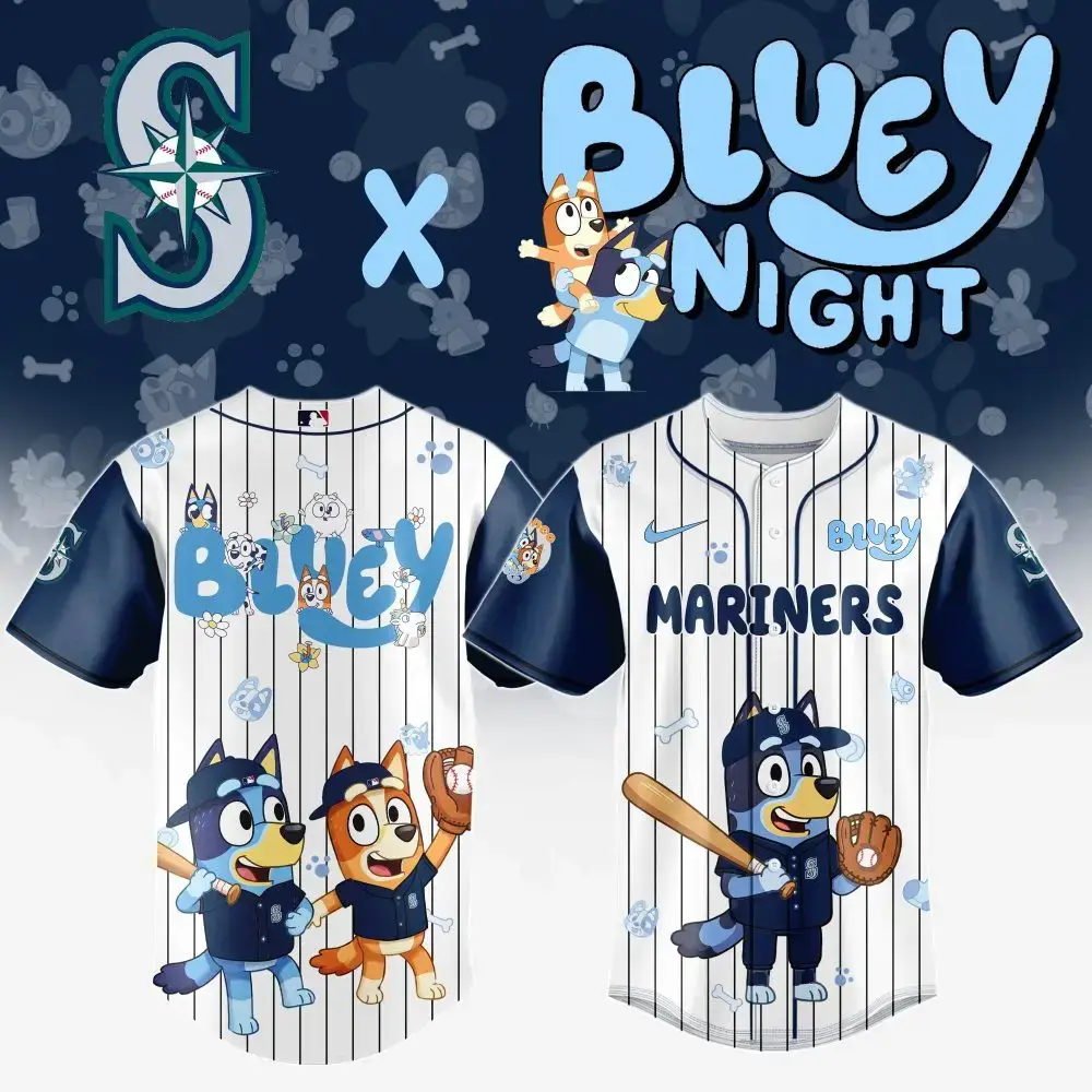 Limited Edition Bluey Mariners Baseball Jersey - Kids' Favorite Sportswear! Image