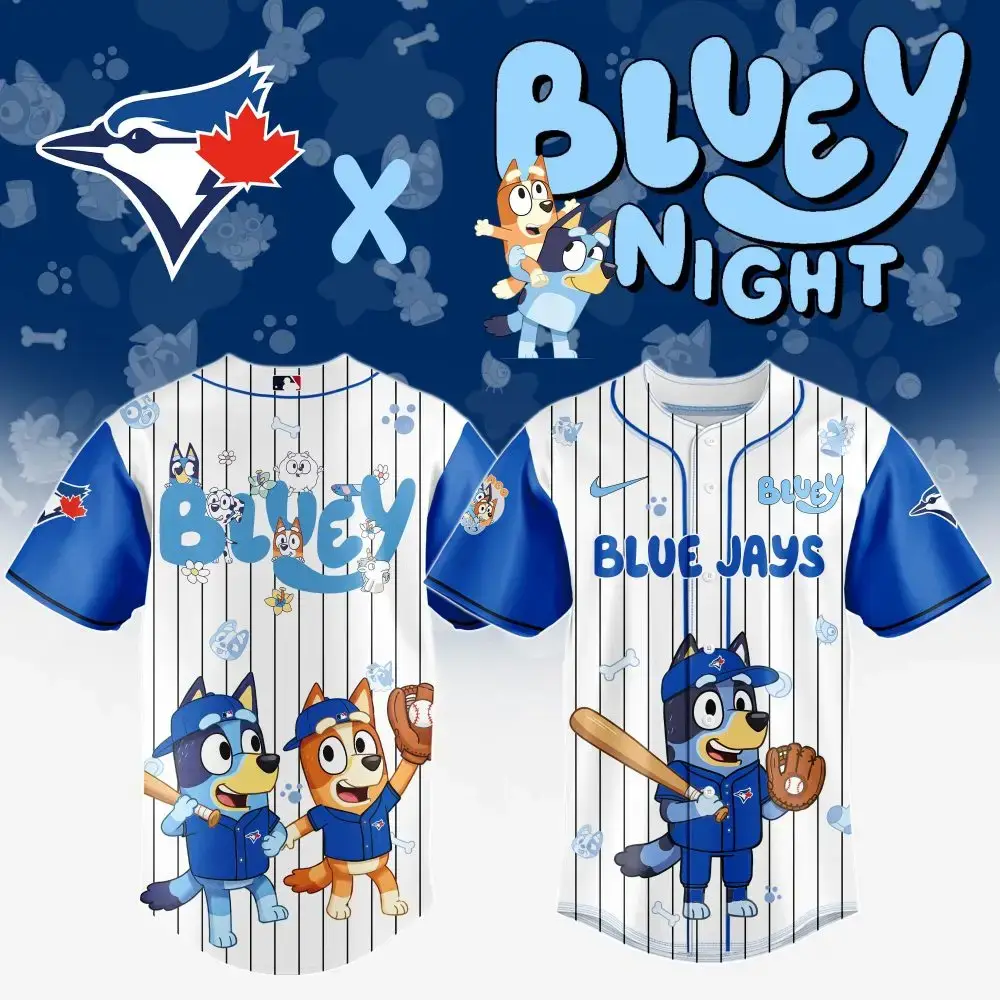 Limited Edition Bluey X Blue Jays Kids' Baseball Jersey - Fun & Sporty Design! Image