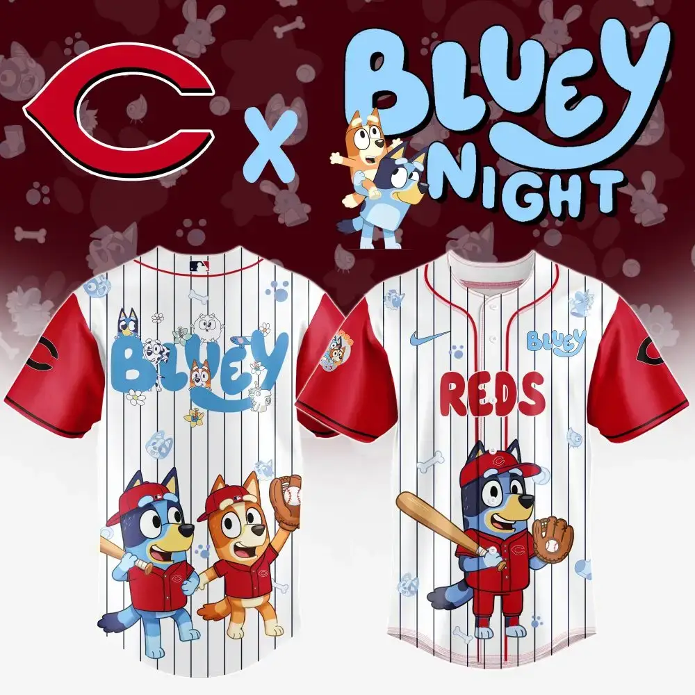 Limited Edition Bluey X Reds Kids Baseball Jersey - Fun & Stylish Sportswear! Image
