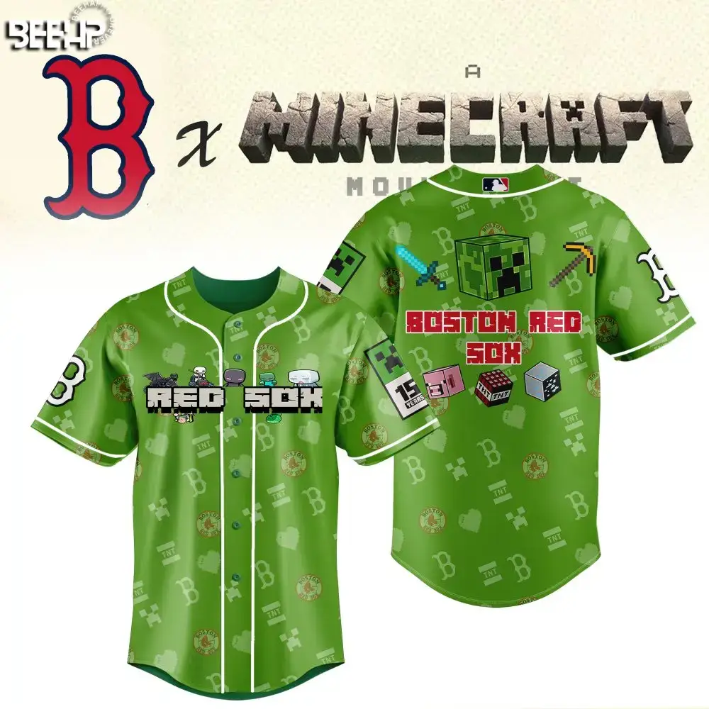 Limited Edition Boston Red Sox X Minecraft Green Jersey - Unique Gamer Apparel Image
