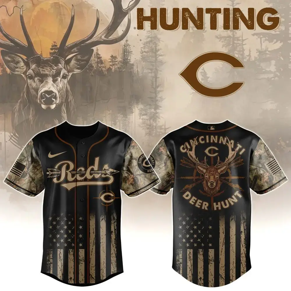 Limited Edition Cincinnati Deer Hunt Camo Baseball Jersey - Stylish Outdoor Apparel Image