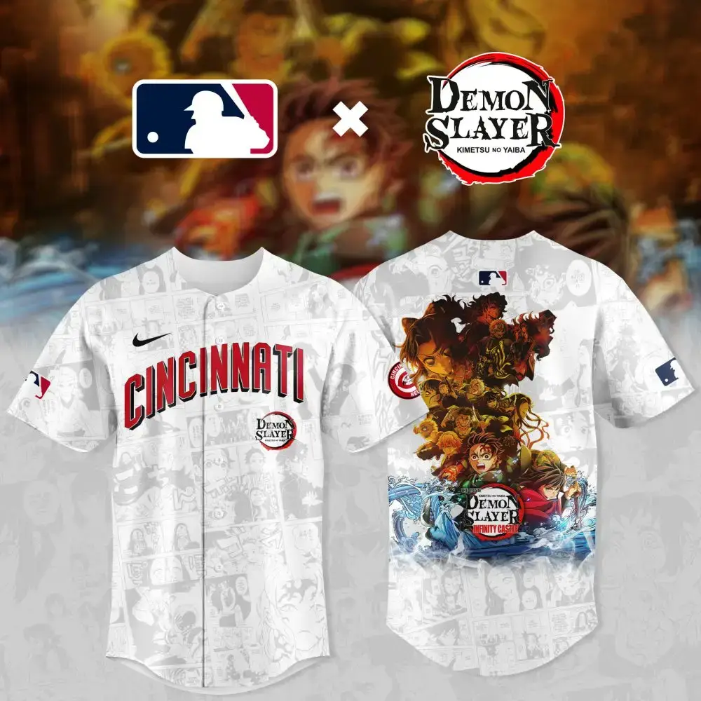 Limited Edition Cincinnati X Demon Slayer Baseball Jersey - Official Mlb Collaboration Image