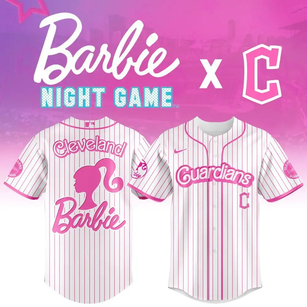 Limited Edition Cleveland Guardians Barbie Night Game Jersey - Stylish Pink Stripes Image