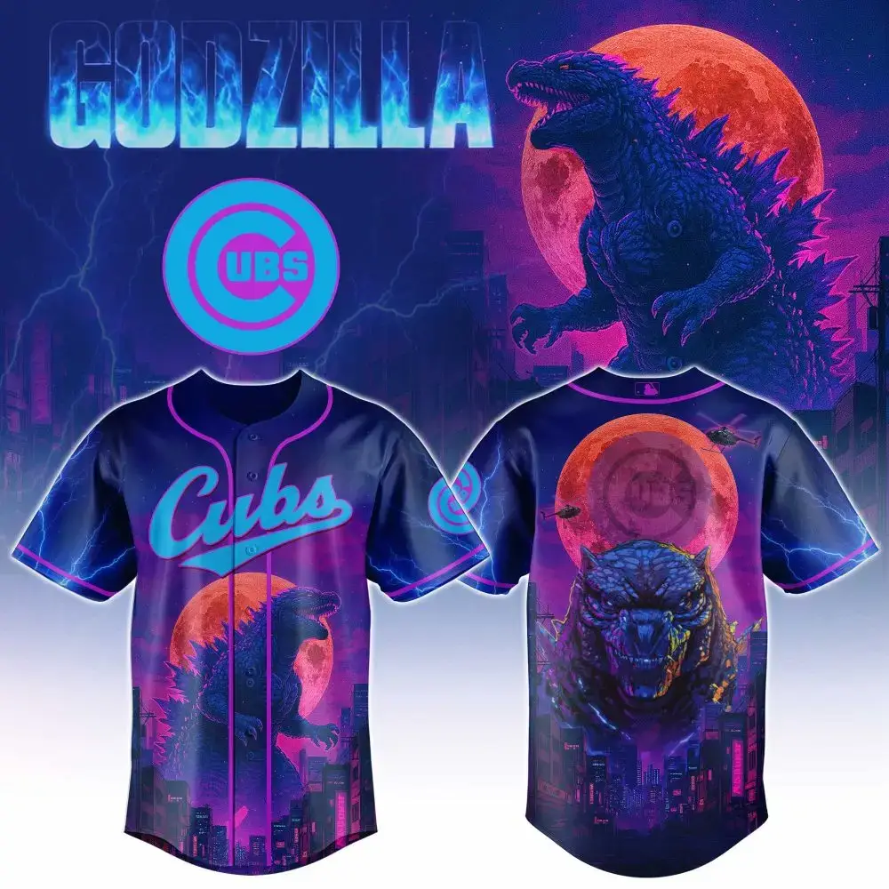 Limited Edition Cubs X Godzilla Baseball Jersey - Bold Design For Fans! Image