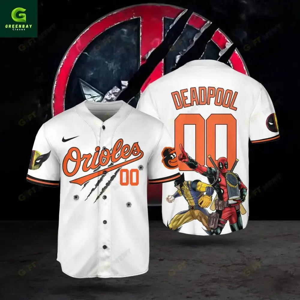 Limited Edition Deadpool Orioles Baseball Jersey - Unique Fan Apparel Image