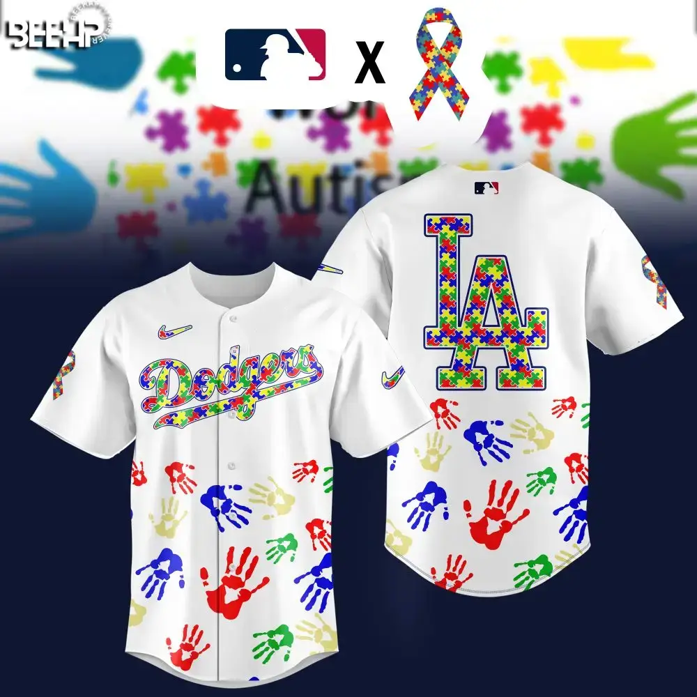 Limited Edition Dodgers Autism Awareness Jersey - Vibrant Puzzle Design Image