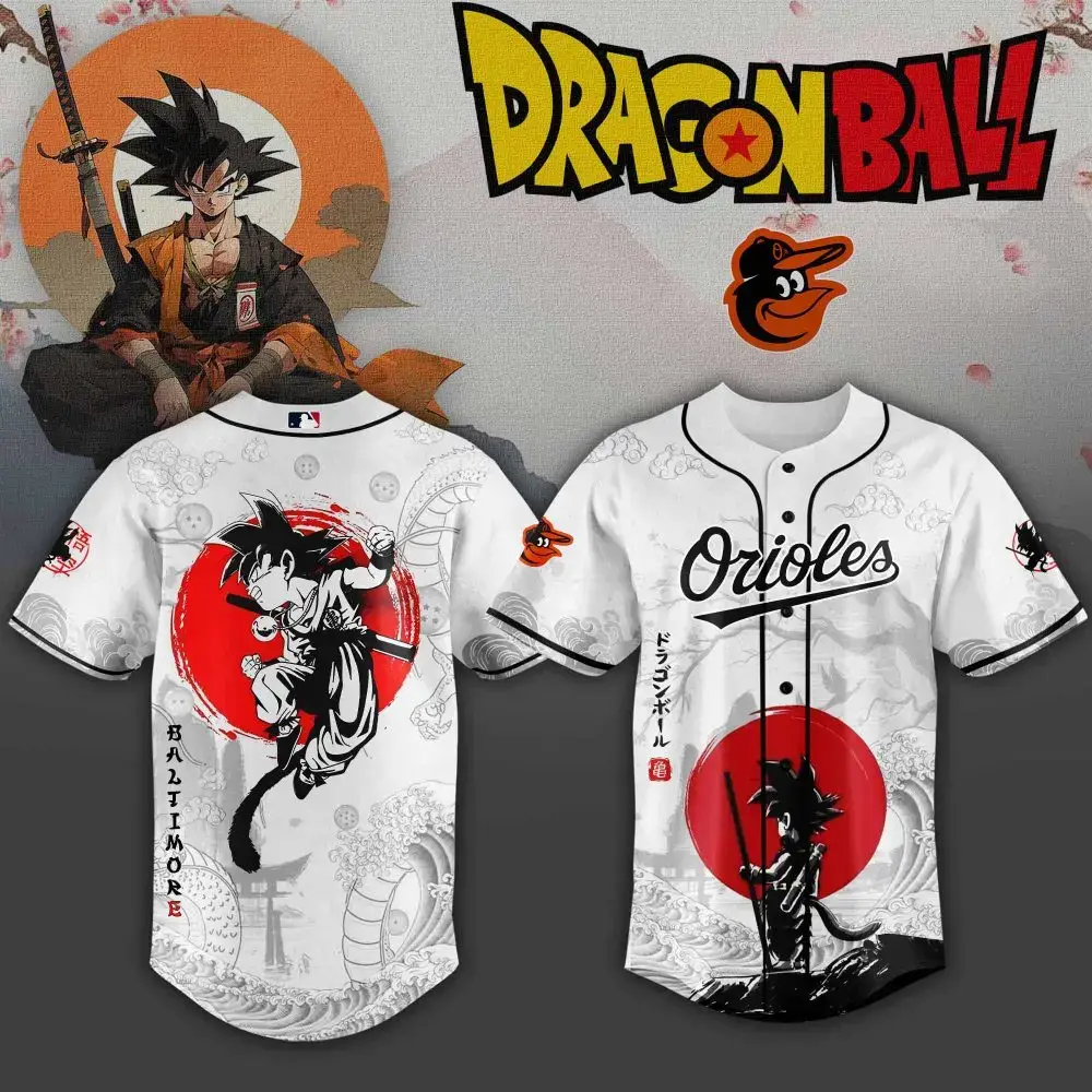 Limited Edition Dragon Ball X Orioles Baseball Jersey - Anime Fan Must-Have! Image