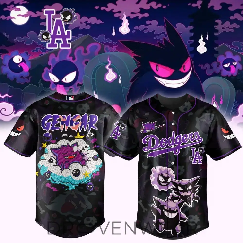 Limited Edition Gengar Dodgers Baseball Jersey - Ghostly Style For Fans Image