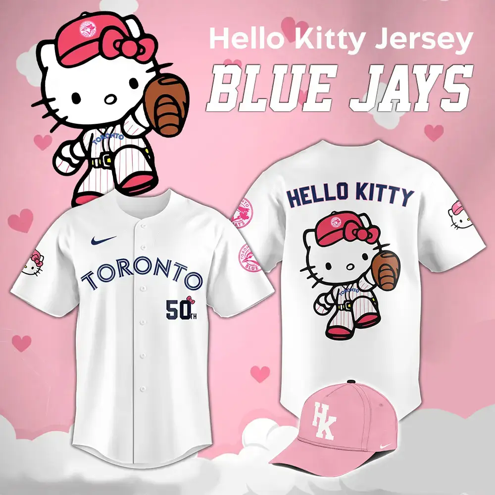 Limited Edition Hello Kitty Blue Jays Jersey - Cute Baseball Fan Gear! Image