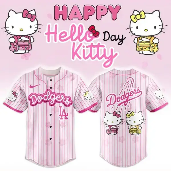 Limited Edition Hello Kitty Dodgers Jersey - Cute Pink Baseball Shirt For Fans Image