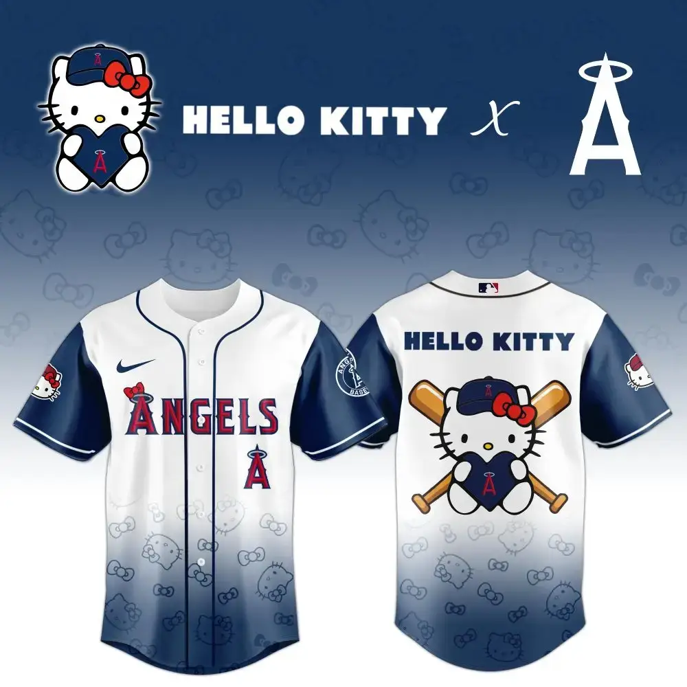 Limited Edition Hello Kitty X Angels Baseball Jersey – Cute & Sporty Fan Gear! Image