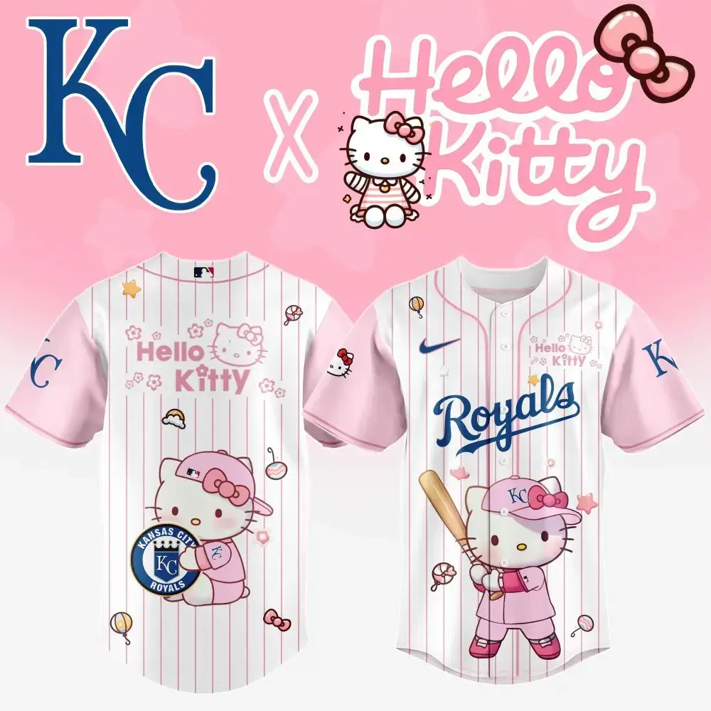 Limited Edition Hello Kitty X Kc Royals Baseball Jersey - Cute & Stylish Fan Gear! Image