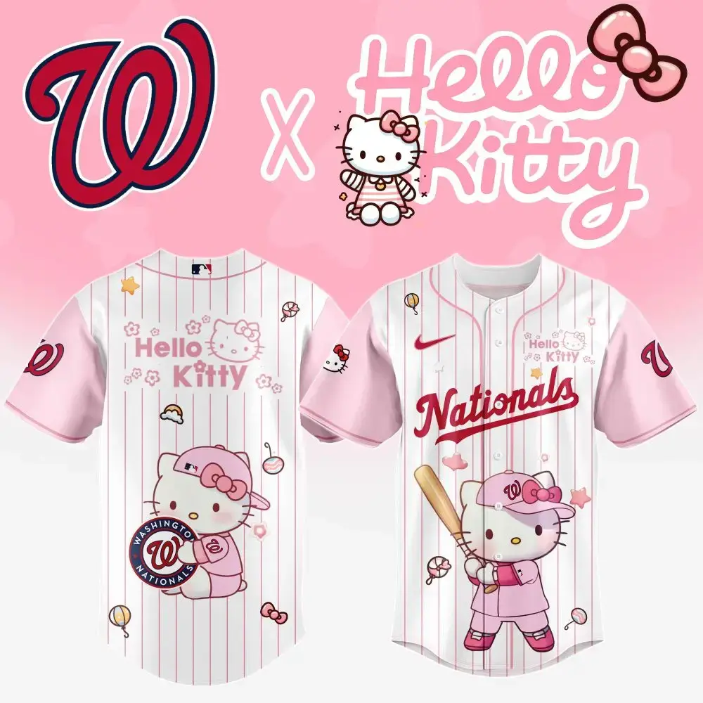 Limited Edition Hello Kitty X Nationals Baseball Jersey – Cute Pink Mlb Fan Gear Image
