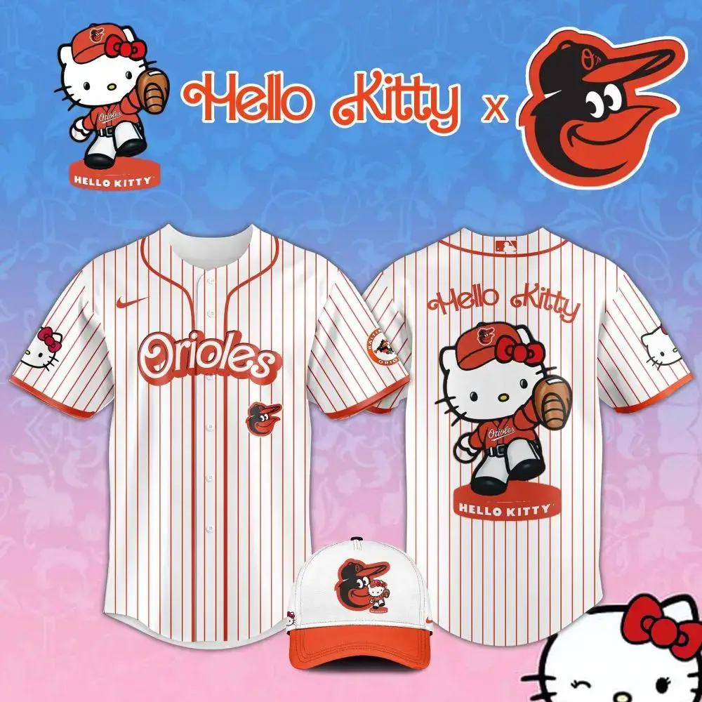 Limited Edition Hello Kitty X Orioles Baseball Jersey – Cute & Sporty Fan Gear! Image