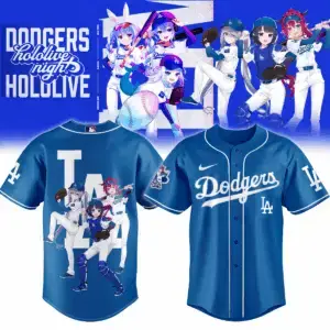 Limited Edition Hololive X Dodgers Blue Jersey – Anime Baseball Fan Gear Image
