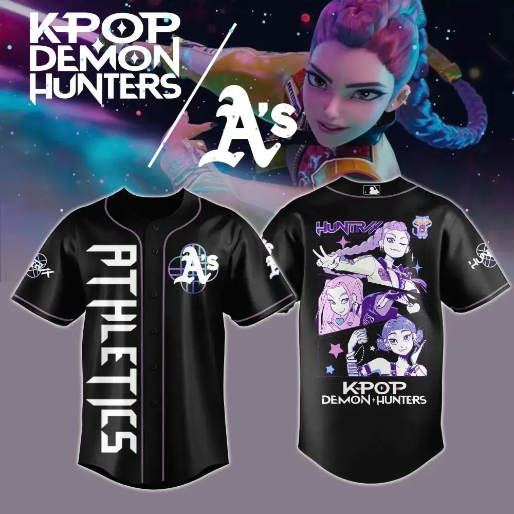 Limited Edition Kpop Demon Hunters Baseball Jersey - Stylish Black Anime Design Image