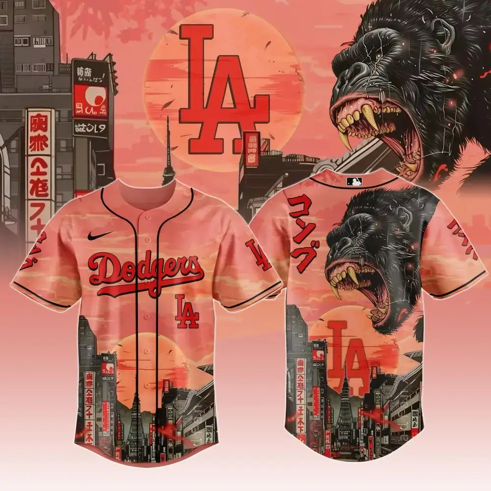 Limited Edition La Dodgers Baseball Jersey - King Kong Tokyo Sunset Design Image