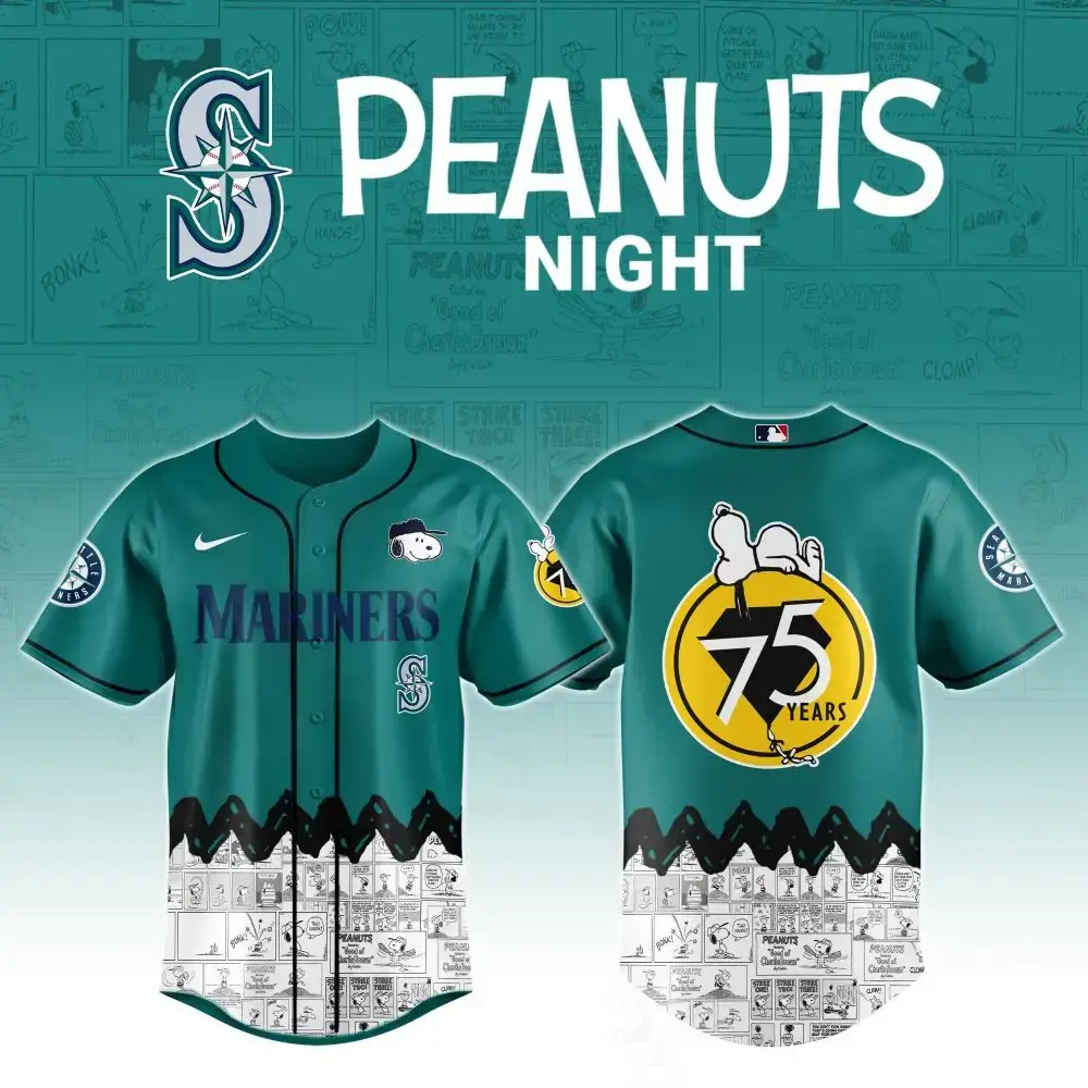 Limited Edition Mariners Peanuts Night Jersey - Celebrate 75 Years With Snoopy! Image